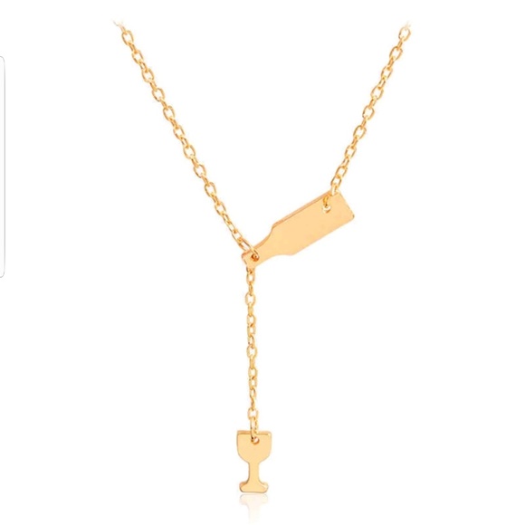 Gold wine bottle with glass necklace!! - Picture 2 of 2